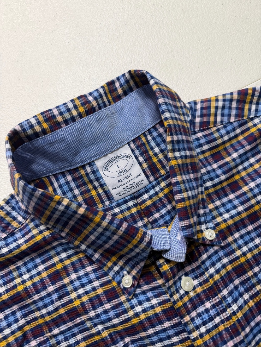 brooks brothers regent shirt men large blue red plaid long sleeve button down